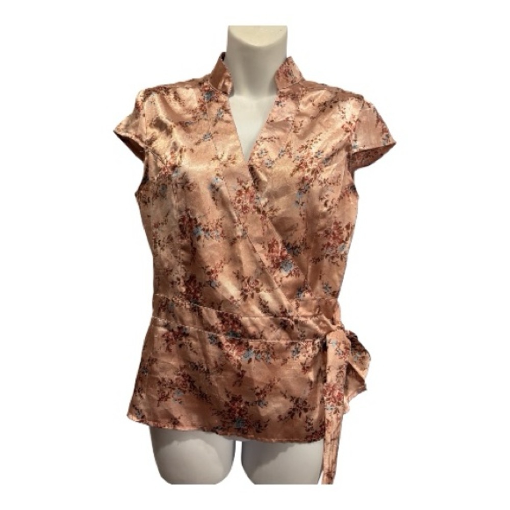 Xhilaration Peach Floral Satin Wrap Blouse
